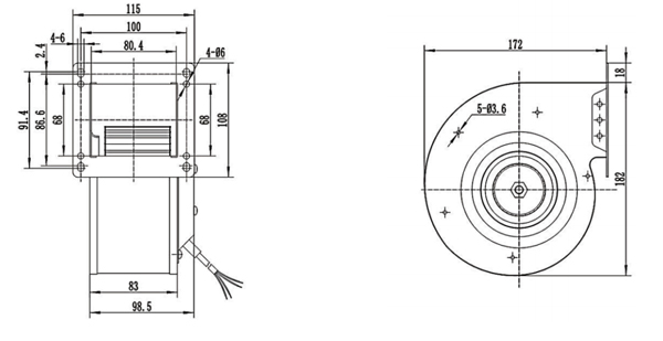 Dimension of DG120A-D072A6 Forward Curved Single Inlet Φ 120-62