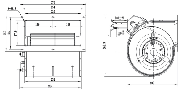 Dimension of SF146C-D092B Forward Curved Double Inlet Φ 146C-180 Dimension of SF146C-D092B Forward Curved Double Inlet Φ 146C-180