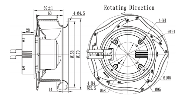 Dimension of BC190A-E072B3 Backward Curved Fan Φ 190-62 Dimension of BC190A-E072B3 Backward Curved Fan Φ 190-62