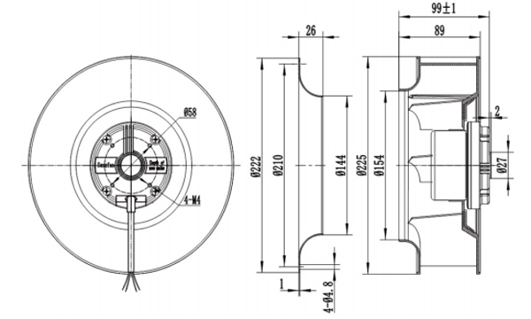 Dimension of BC225A-E072B3 Backward Curved Fan 2 Speeds Φ 225 Dimension of BC225A-E072B3 Backward Curved Fan 2 Speeds Φ 225