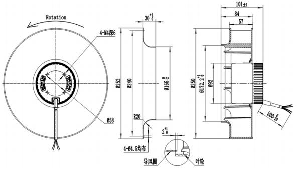 Dimension of BC250A-D092B Backward Curved Fan Φ 250-86 Dimension of BC250A-D092B Backward Curved Fan Φ 250-86