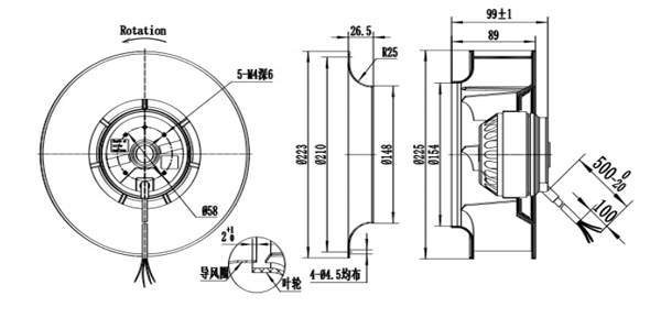Dimension of BC225A-A092C2 Backward Curved Fan Φ 225-89 Dimension of BC225A-A092C2 Backward Curved Fan Φ 225-89