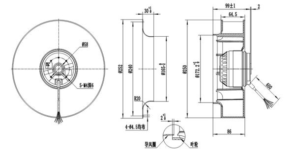 Dimension of BC250A-A092D2 Backward Curved Fan Φ 250-86 Dimension of BC250A-A092D2 Backward Curved Fan Φ 250-86