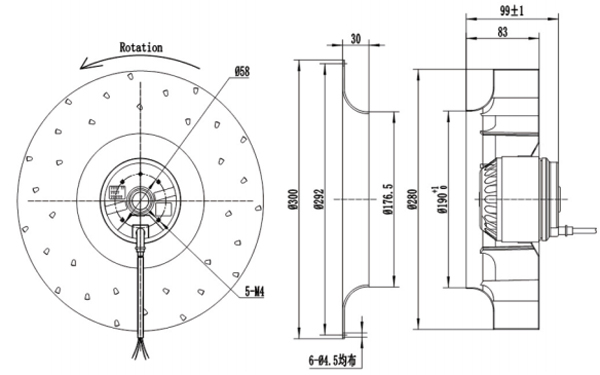 Dimension of BC280A-A092E2 Backward Curved Fan Φ 280-82 Dimension of BC280A-A092E2 Backward Curved Fan Φ 280-82