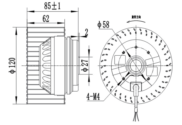 Dimension of DF120A-A092A2-01 Forward Curved Fan Φ 120-60