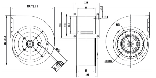 Dimension of DG160B-A092D2-00 Forward Curved Single Inlet Φ 160-62
