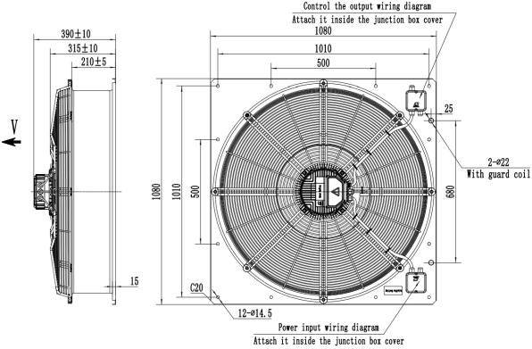Dimension of AS950A-E200B4-L1 Axial Fan